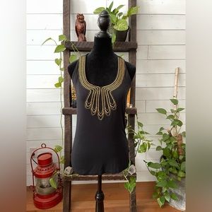 Apostrophe: Black & Gold Halter Top
